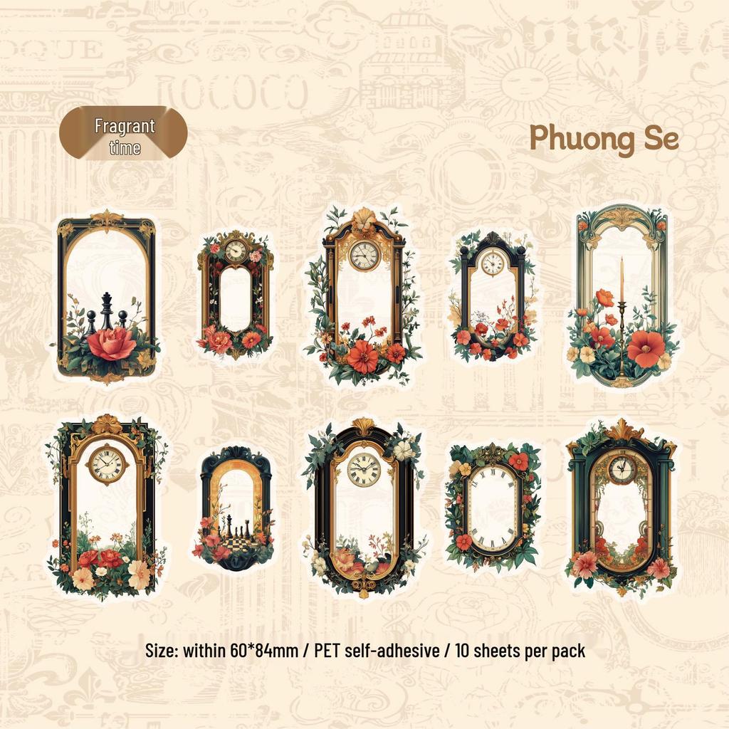 Retro Floral Border Handmade Journal Stickers - PET Material DIY Pack