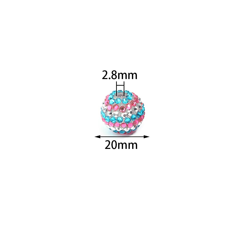 5pcs 20mm Rhinestone Resin Ball Beads Colorful Stripe Round Loose Beads For Jewelry Making DIY Bracelets Phone Chain Keychain