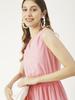 Moomaya Solid Cotton Sleeveless Dress, V-Neck Smocked Waist Tiered Midi