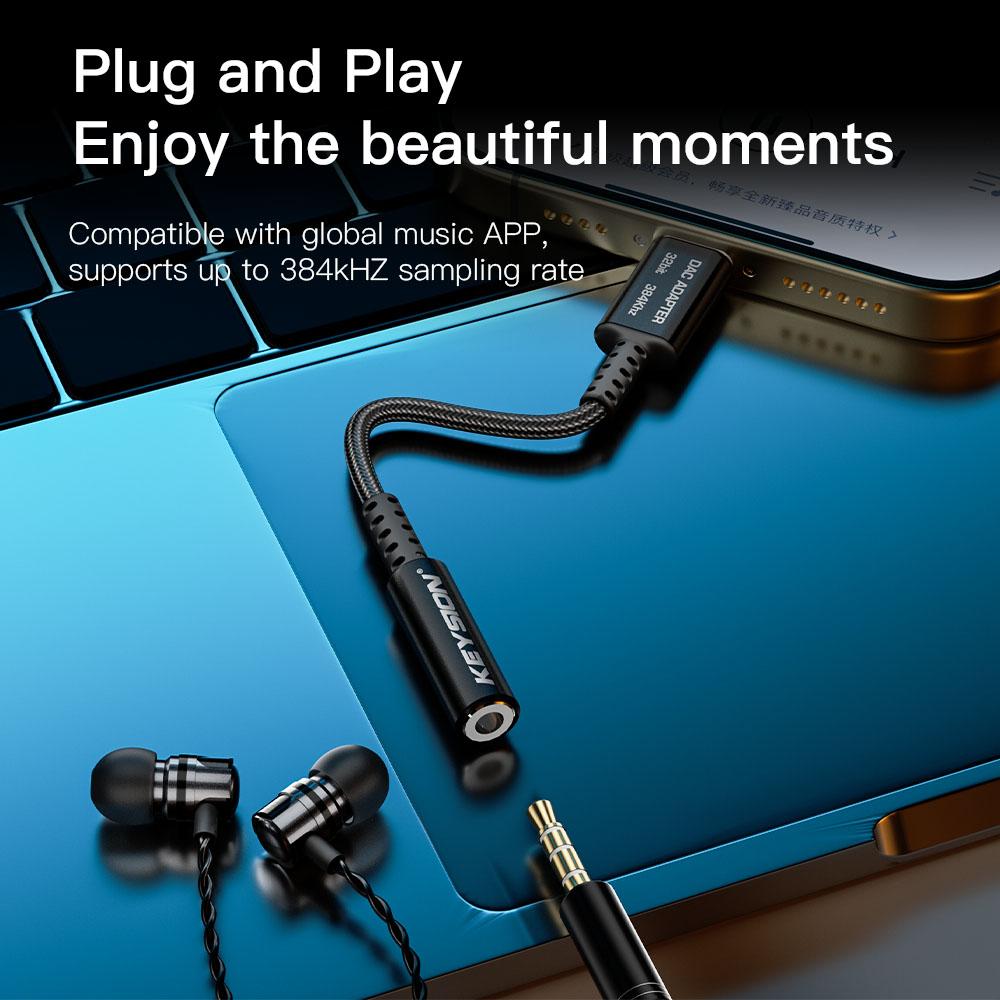 KEYSION Adjust EQ Type-C To 3.5mm USB DAC Audio HiFi Decoder 32bit/384kHz ADC 48kHz HD Headphone Amplifier for Android iOS Win10
