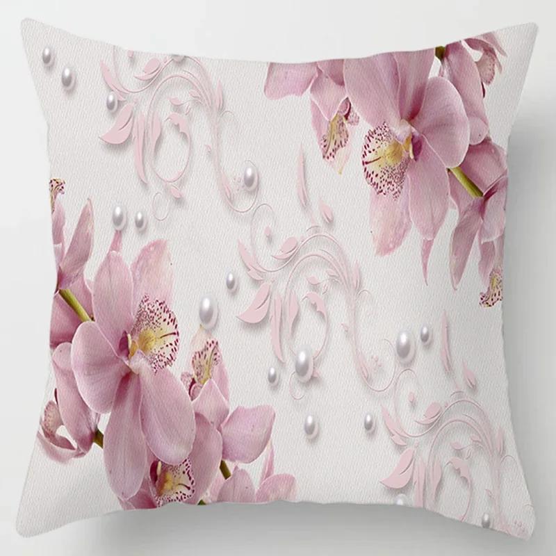 Square Pillow Case, D Printing Flower, Elegant and Fresh, Home Decoration, Living Room Sofa Cushion Cover, Pillow Case