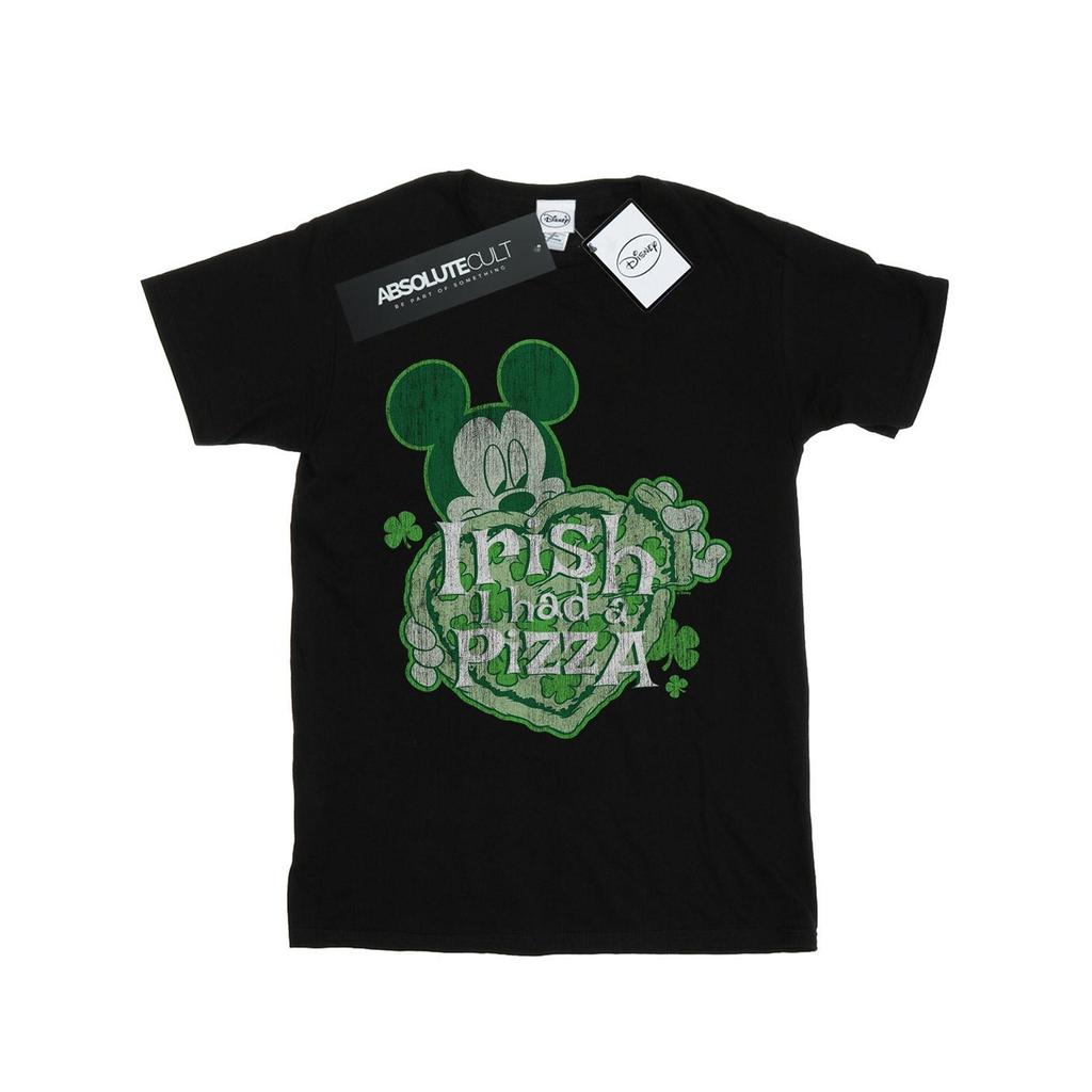 Disney Womens/Ladies Mickey Mouse Shamrock Pizza Cotton Boyfriend T-Shirt