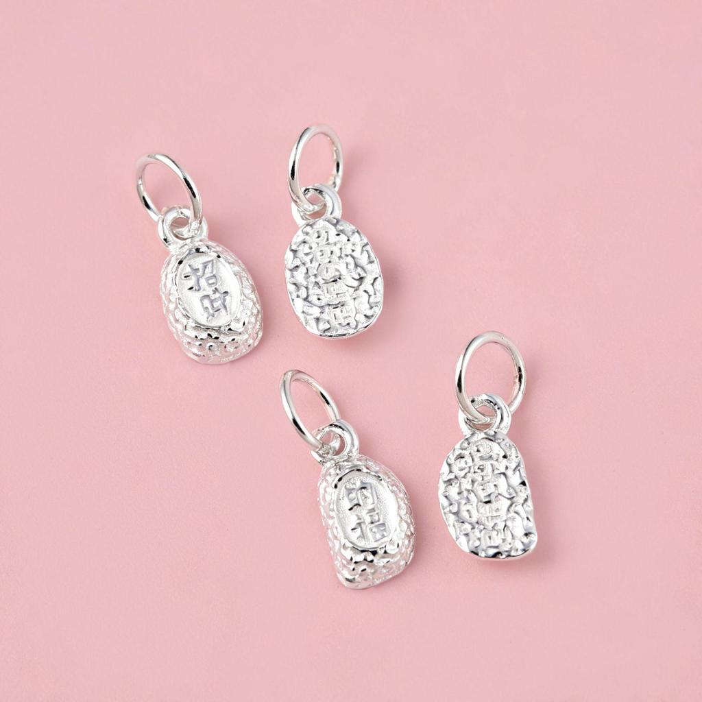 S999 Sterling Silver Hammered Fortune Pendant for DIY Crystal Bracelet/Necklace Accessories