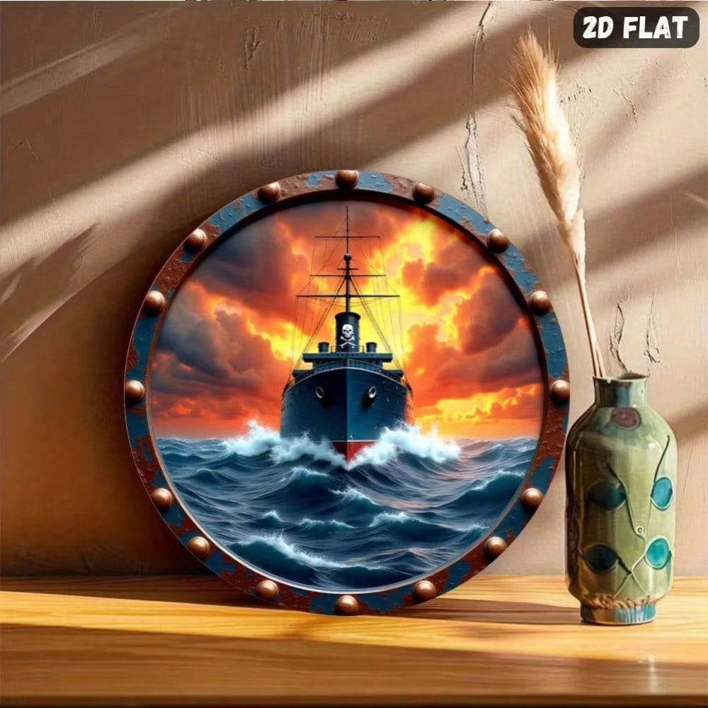 2D Metal Ocean Ship Wall Art Waterproof Coastal Decor For Home Kitchen Garden Office