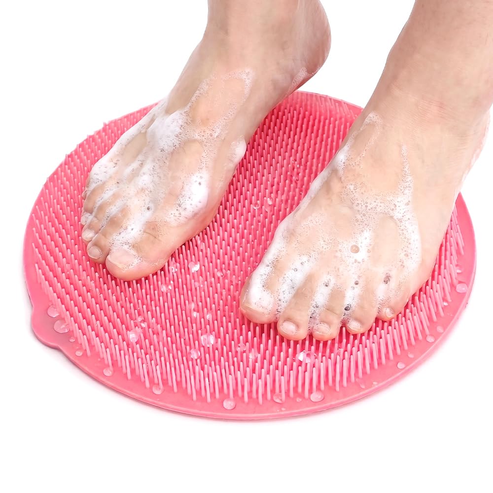 Shower Foot and Back Scrubber, New Silicone Mat with Hanging Hole Suction Cups Body Cleansing Shower Foot Scrubber Back Massager Pad for Men Women