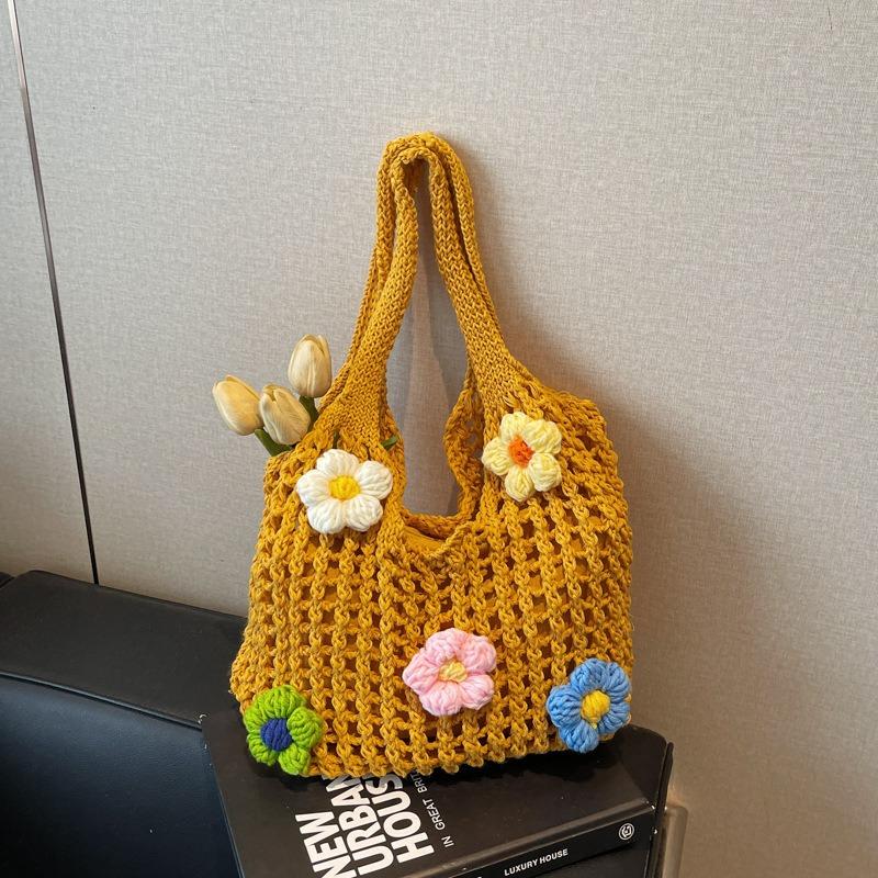 Large Capacity Hollow Knitted Bag Women's Summer New Versatile Single Shoulder Mother and Child Bag Woven Tote Bag