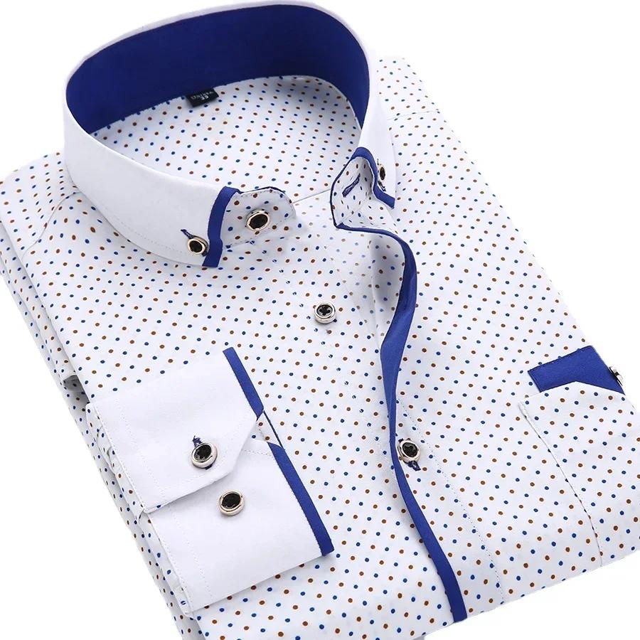 Weiß Großgröße 5XL Herren Hemd 2026 Neu Langarm Slim Fit Button-Down-Kragen Gute Qualität Bedruckte Businesshemden
