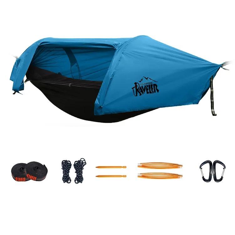 

3-in-1 Tunnel Mosquito Net Hammock with Waterproof Rainfly - Tree Tent for Solo Camping, Lightweight & All-Weather Protection синій