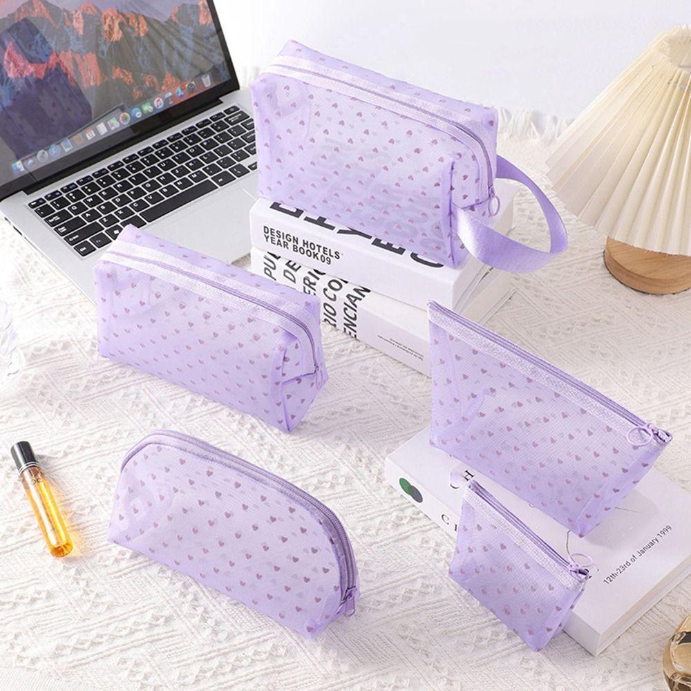 Multifunction Mesh Makeup Bag Heart Transparent Ladies Toiletry Storage Bag