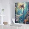 Mermaid Shower Curtain Golden Hair Iridescent Tail Underwater Reef Design Polyester Machine Washable With 12 Hooks