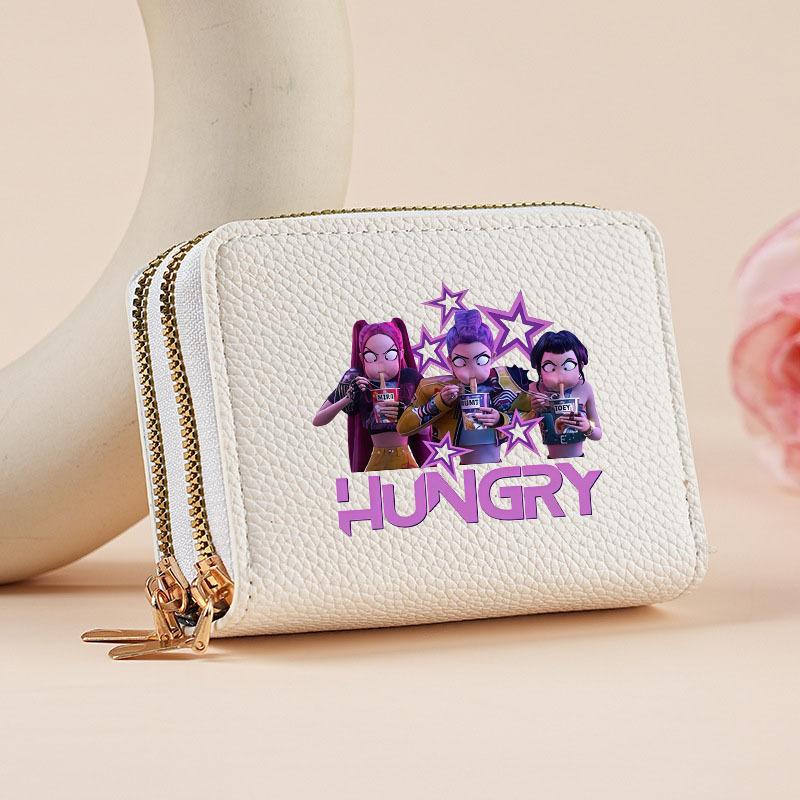 Kpop Hunter Witch Crew Classic Pebble Leather Coin Purse Short Accordion Wallet with Dual Zippers, Multi-Slot Card Holder
