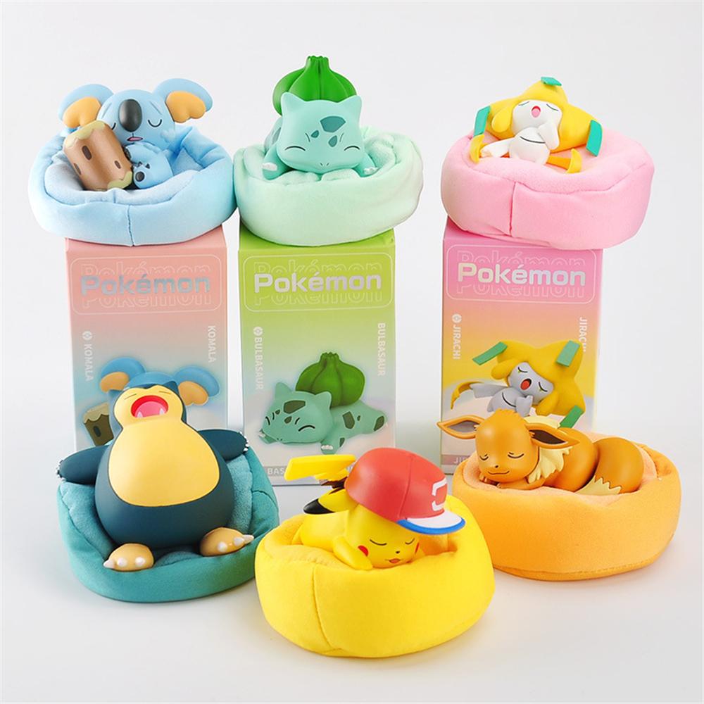 Cute Anime  Pikachu Eevee Squirtle Bulbasaur Snorlax Sleeping Ver. PVC Action Figure Statue Collectible Model Toys Doll