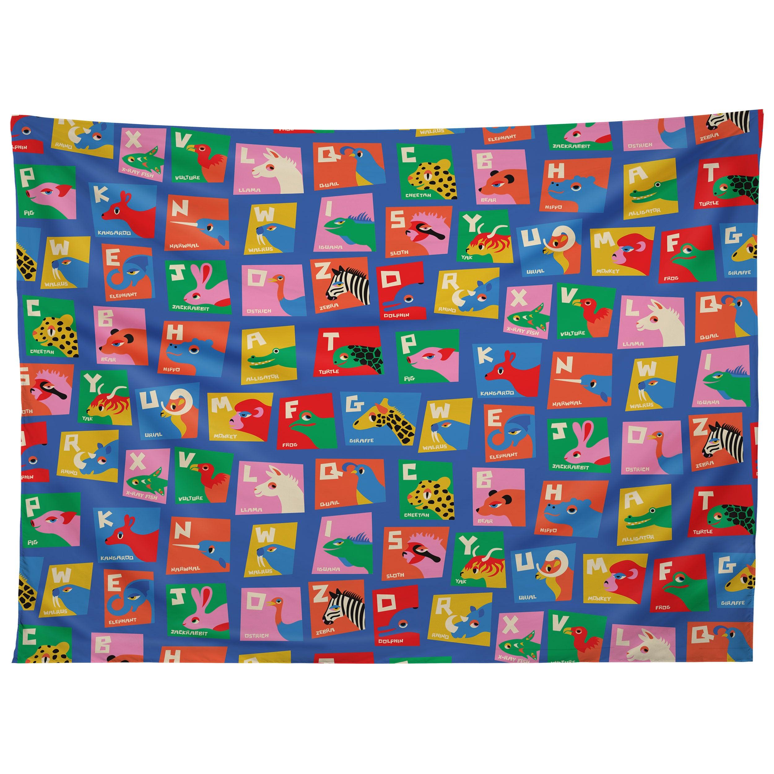 ANIMAL ALPHABET BLUE tapestry 75x100 чёрный