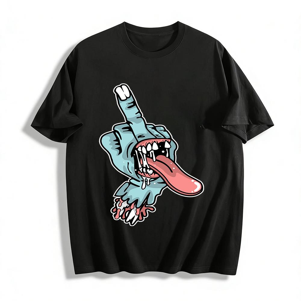

Middle Finger Monster Hand Print Streetwear Casual Loose T-Shirt Pure cotton T-shirt 6XL