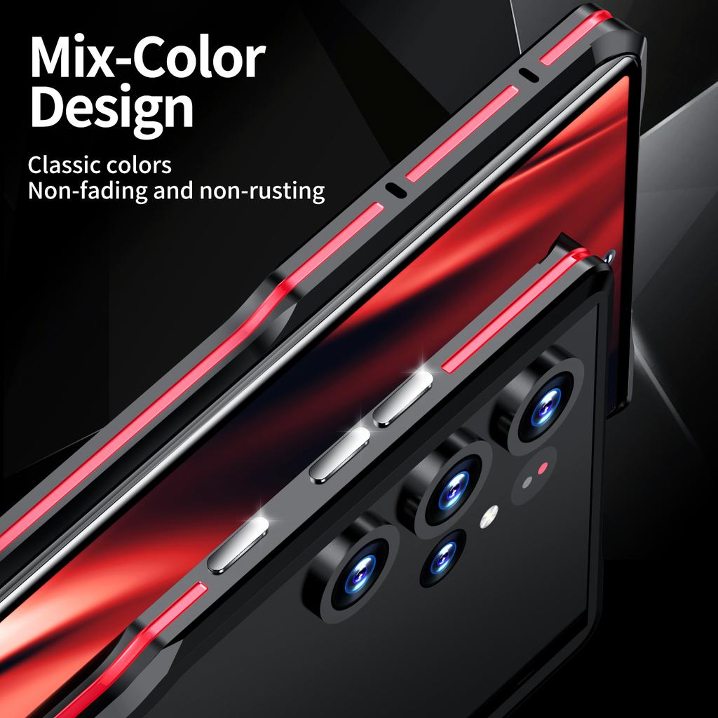 LUPHIE for Samsung Galaxy S23 Ultra Metal Frame Phone Back Cover Protective Cell Phone Case