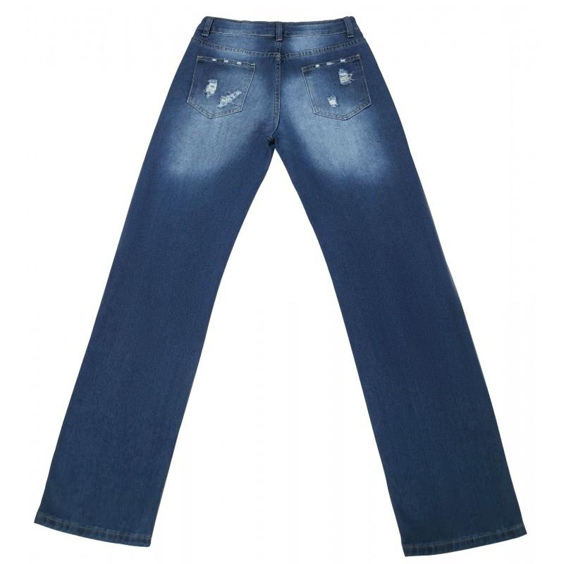 Womens Straight Fit Denim Jeans With Santa Appliqu Patch Distressed Ripped Detail