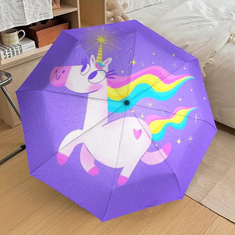 1 Stück Einhorn, Regenbogen Automatischer Öffnungs-/Schließschirm, Faltbarer Kompakter Schirm mit Leichtem Design für Damen/Herren yy251028163