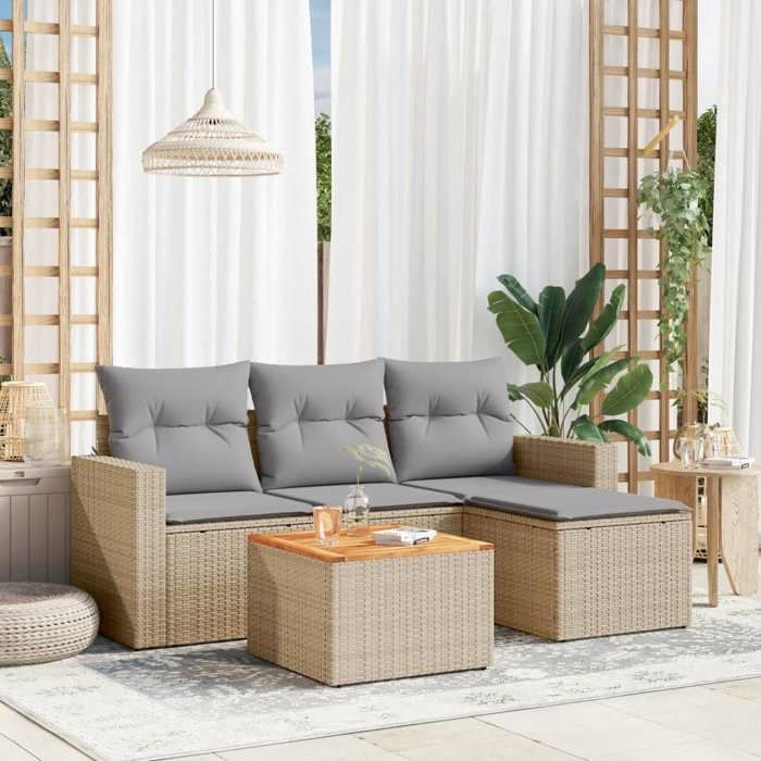 VidaXL Salon de Jardin avec Coussins 5 pcs, Canapés de Terrasse, Ensemble de Meubles de Patio, Mobilier d'Extérieur, Mélange 3256423