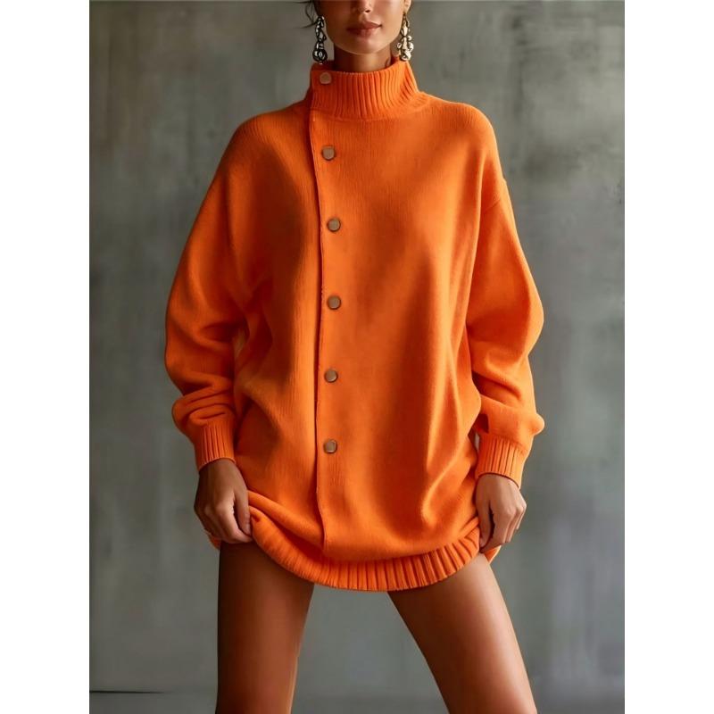 Women S High Neck Long Sleeve Knit Cardigan Sweater Loose Fit Winter Outerwear