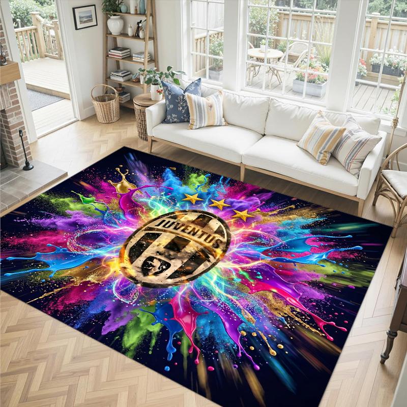 Juventus FC Design Kristall-Samt-Teppich Gemütlich Nicht?Rutschfester Teppich mit Aufdruck für Schlafzimmer Wohnzimmer Eingang