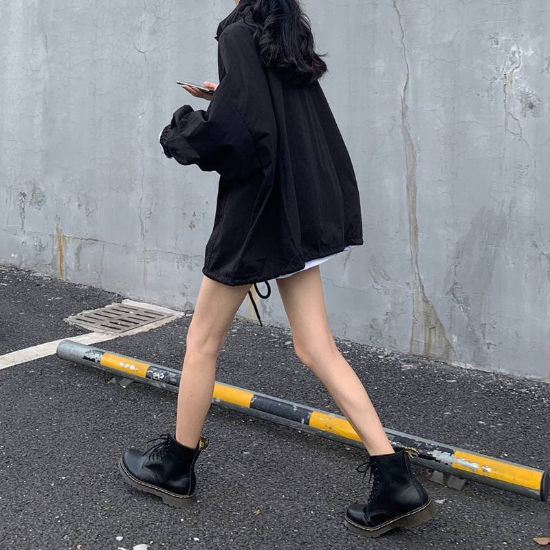 Women Solid Drawstrings Harajuku Leisure Streetwear Chic Zipper Outwear Jackets
