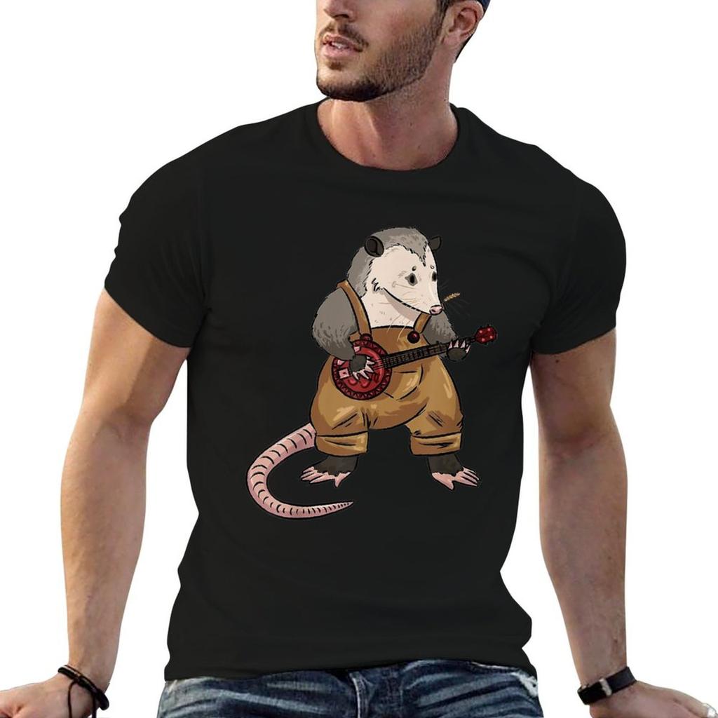 Opossum Playing Banjo T-Shirt t shirt for man t shirt man cotton t shirts cotton 100% T-shirt