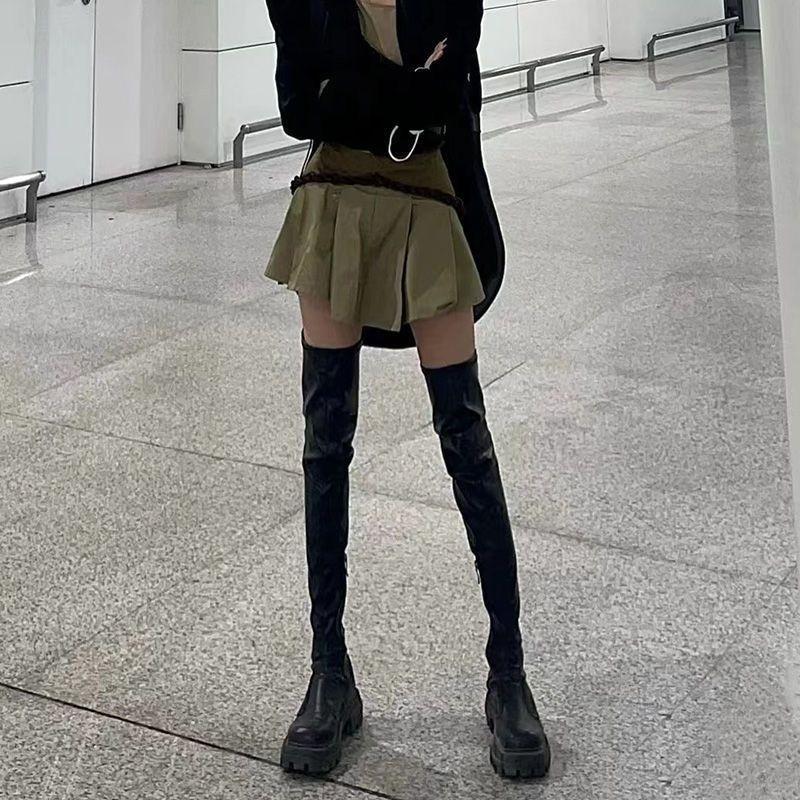 Thick-soled sugar cube over the knee long boots, thin boots, women's spring and autumn new thin square head tight elastic boots