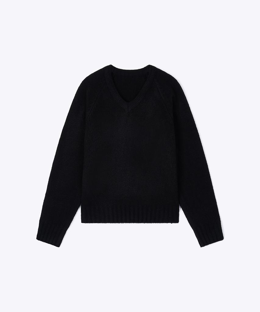 320SHOWROOM Raglan V-Neck Loose Fit Knit Pullover Black