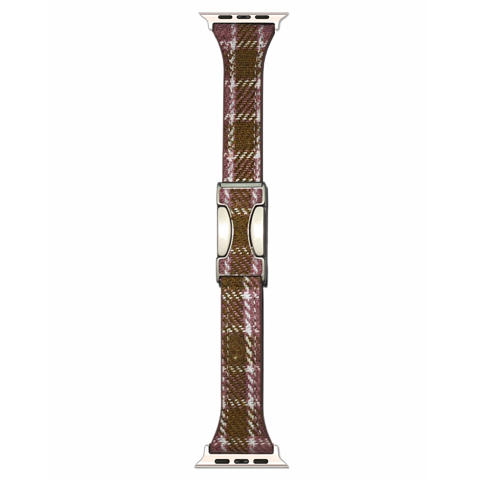

Wool Strap for Apple Watch Series 10 46mm/Ultra 2/Ultra 49mm/9 8 7 45mm/SE (2023) SE (2022) SE 6 5 4 44mm/3 2 1 42mm Magnetic Buckle Plaid Texture Pink+Brown