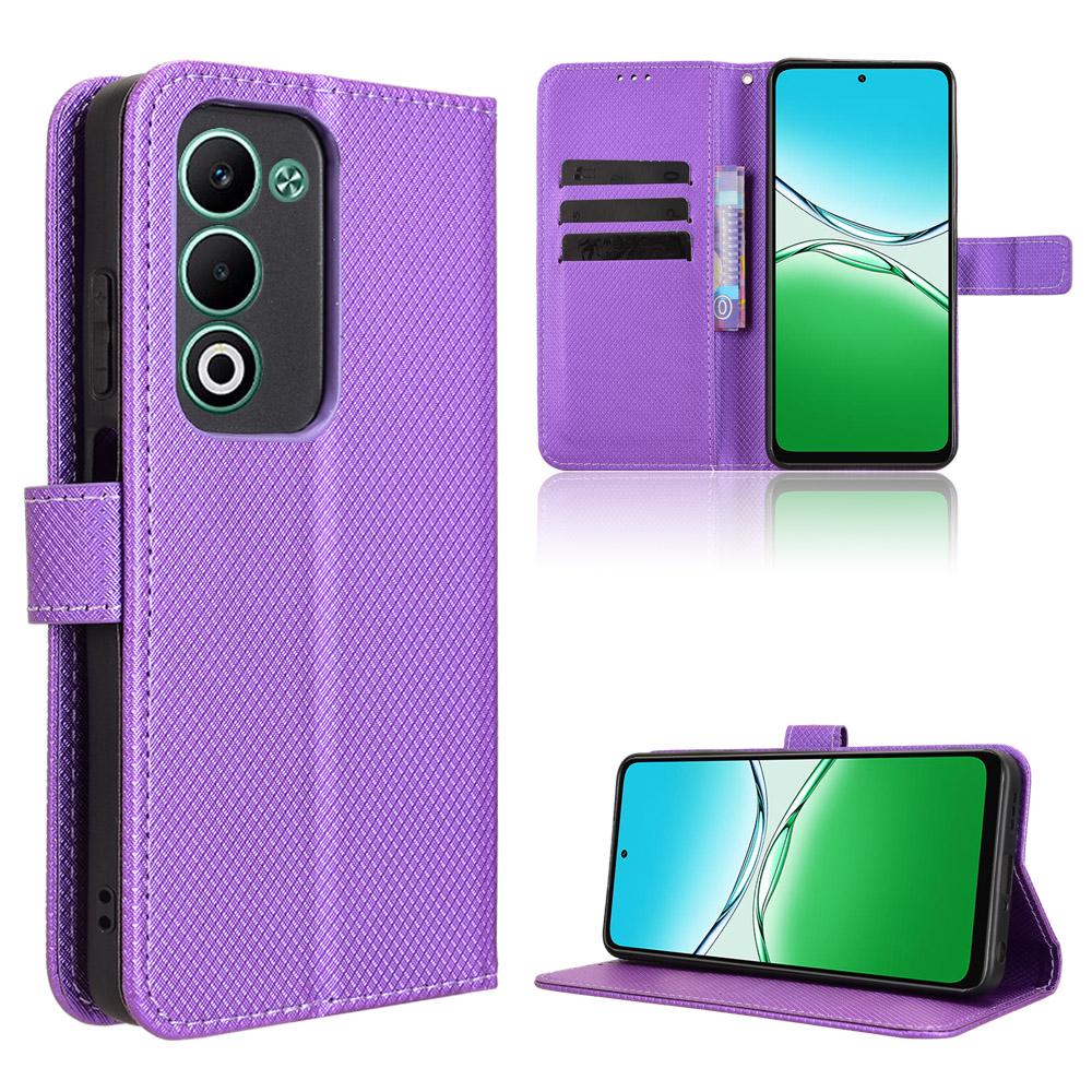 

For Oppo A5 5G/Oppo A5 4G Leather Wallet Case with Strap Diamond Texture Phone Cover Purple
