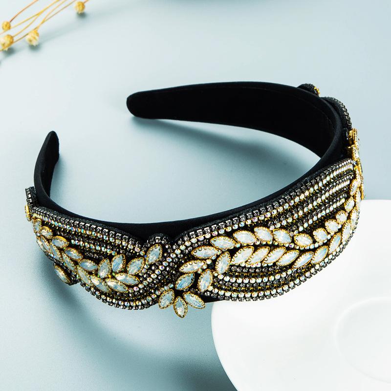 

Женская повязка для волос с широким краем в стиле барокко, повязка на голову с кристаллами и шампунем в стиле барокко, милый обруч для волос, головной убор из губки OneSize чёрный/белый