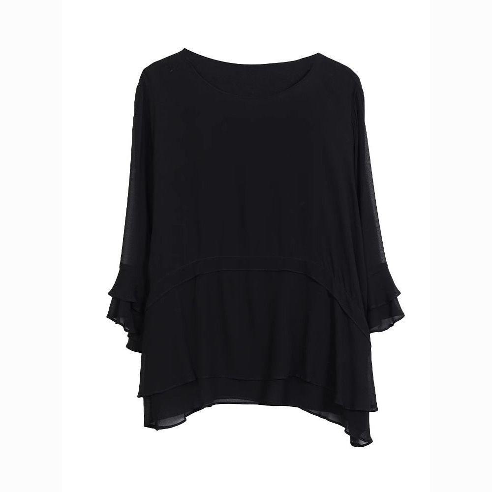 Niche Stylish Black Summer Doll Top: Age-Reducing, Belly-Covering Women's Shirt.