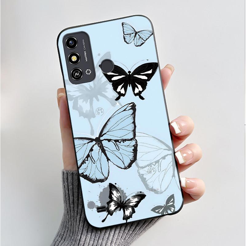 Case For ZTE Blade A53 BladeA53 Pro Casing Luxury Fashion Butterfly Flowers Black Soft TPU Silicone Protective Cover Phone Shell