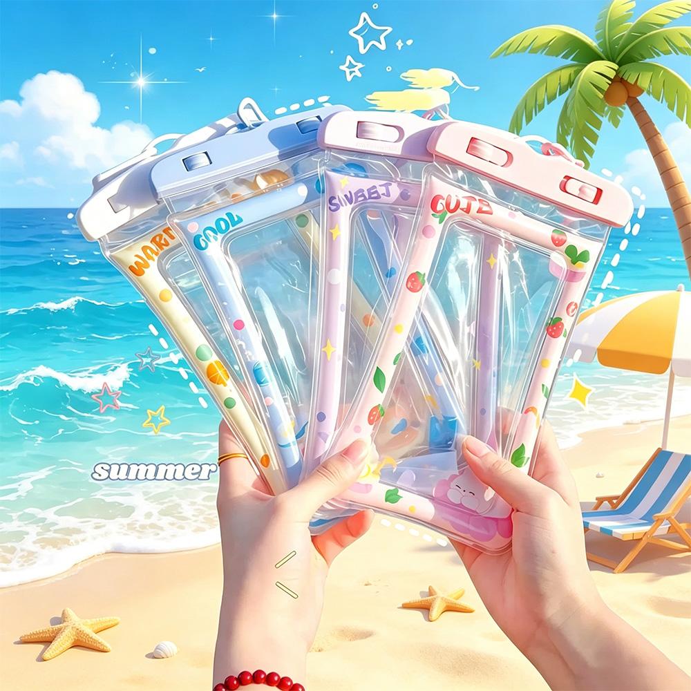 Waterproof Floating Phone Pouch Touch Screen Underwater Photography Dry Bag Cartoon Design with Lanyard for Beach Swim Dive Drif