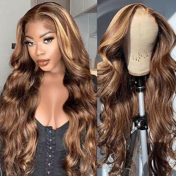 Front Lace Wig, Female Medium Big Wave Burgundy Long Curly Hair Natural Full Headgear