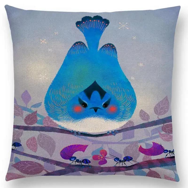 Super Cute Cartoon Animals Pufferfish Cushion Cover Lovely Bird Sweet Nest Interesting Fish Cat Frog Fox Throw Pillow Case Hogar