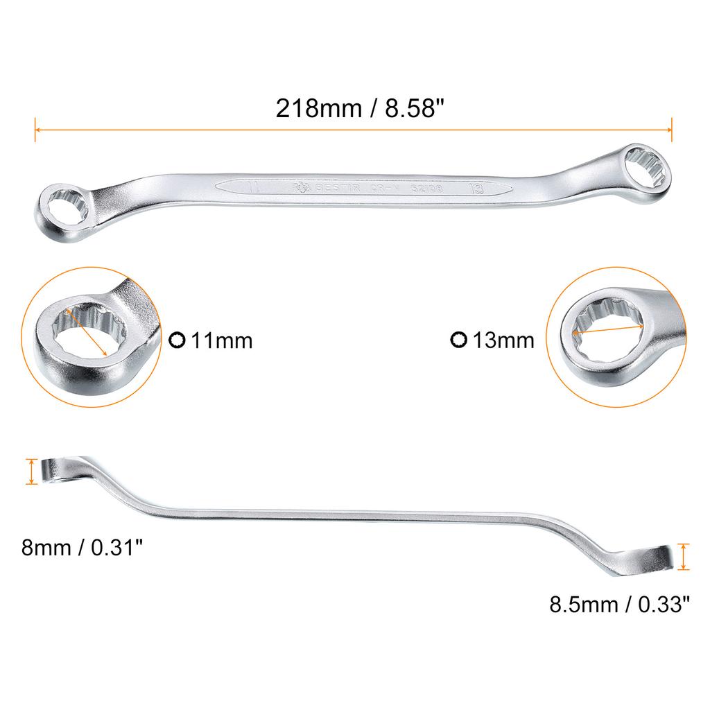 1/2pcs 45-Degree Offset Box End Wrench 12 Point Metric CR-V Double Box End Wrench Long Offset Torx Box Wrench for Repair Tool