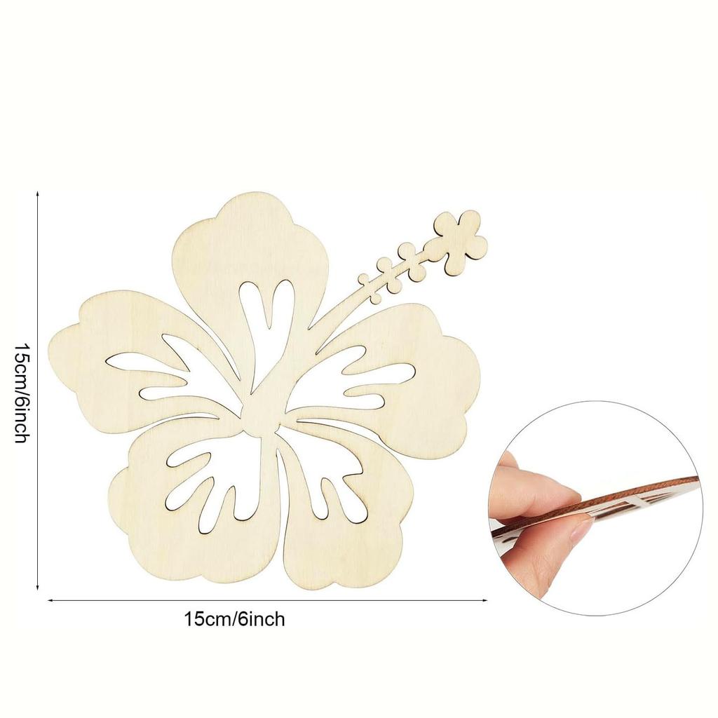10 Unfinished Wooden Hibiscus Cutouts - Ideal for DIY Craft Projects, Home Party Decorations, and Gift Tags