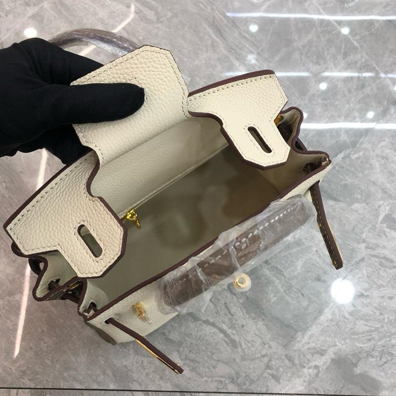 Cross-border Lychee Pattern Color Matching Platinum Bag Cowhide Women's Bag Contrasting Color Handbag Large Capacity Shoulder Crossbody Wedding Bag