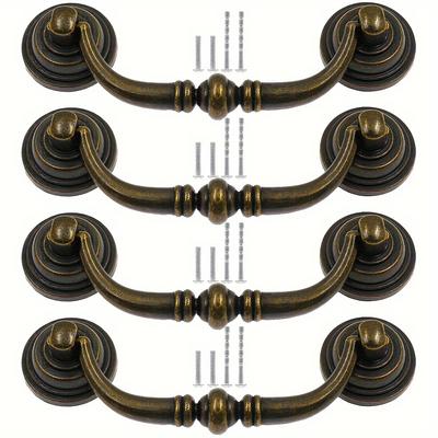 4pcs Drawer Pulls 3.5 Inch Hole Center Distance, Zinc Alloy Vintage Cabinet Pulls  Pulls Kitchen Furniture (Double Hole with Two Sizes of Screws)