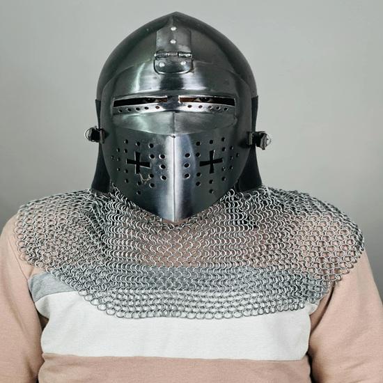 Nurnberg Bascinet Hounskell Helmet Barbuta Chainmail Steel Helmet Medieval Knight Chainmail Hand Forged LARP Best Gift