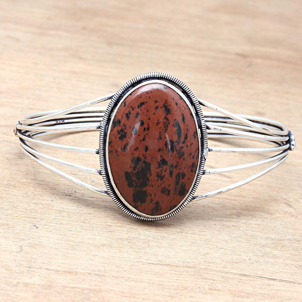 Mahogany Obsidian Gemstone Ethnic Silver Jewelry Cuff Bracelets7''Adjustable