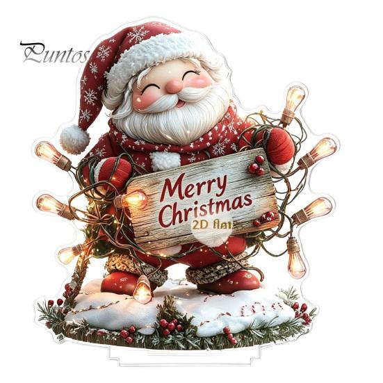 Christmas Party Centerpieces Winter Ornaments, Double-sided Acrylic Snowman/Santa Claus/Reindeer/Cottage Table Xmas Fireplace Decorations for Holiday