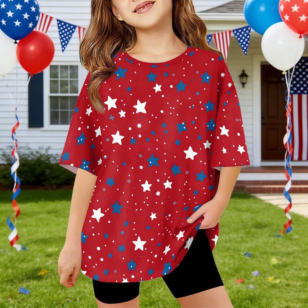 Kids Independence Day Print Round Neck Short Sleeve Casual T-shirt