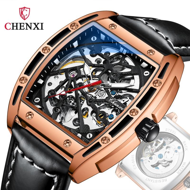 Chenxi montre mécanique automatique creuse en forme de tonneau de vin pour hommes lumineuse fabricant montre mécanique