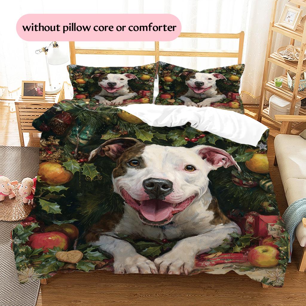 Happy Pitbull Pattern Bedding Home Decoration Birthday Gift (1 * duvet cover + 2 * pillowcase, without core)