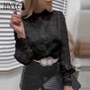 HNXC Women's Fashion Casual Solid Color Print Long Sleeve Blouses & Shirts
