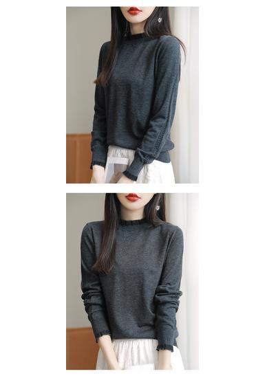 Women's 2023 Lace Collar Wool Sweater, Patchwork Knit Base Layer, Solid Color Autumn/Winter Fashion.