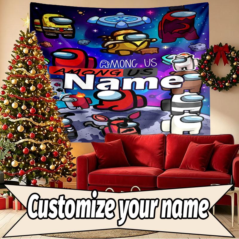 Custom Name Personalized Among Us Print Tapestry, Wall Art Decor, Bedroom, Dorm, Apartment, LivingRoom, Party Backdrop, Gift for Birthday