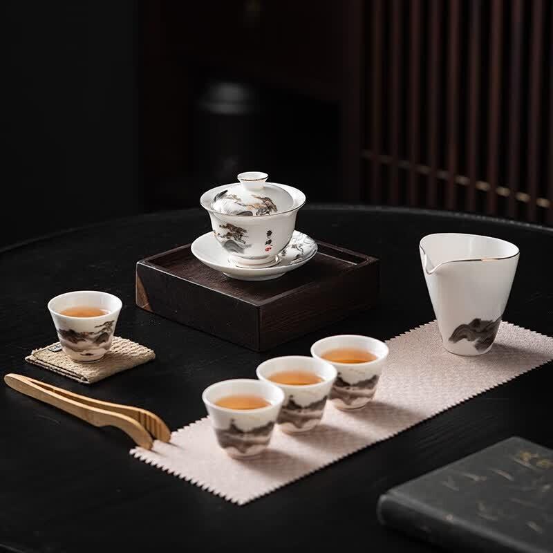 Sushine Artisan Gold-Inlaid Ceramic Kung Fu Tea Set